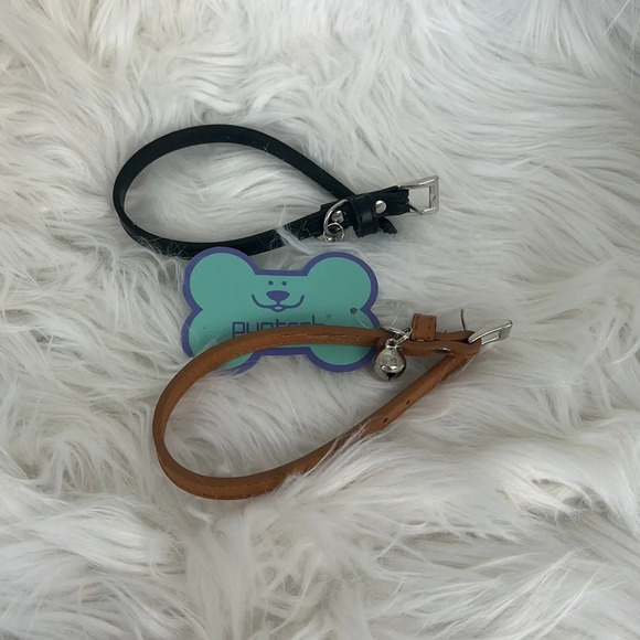 NWT PUPTECK 2 PCS Soft Leather Cat Kitten Collar- Black and Brown with Bells - Picture 4 of 6